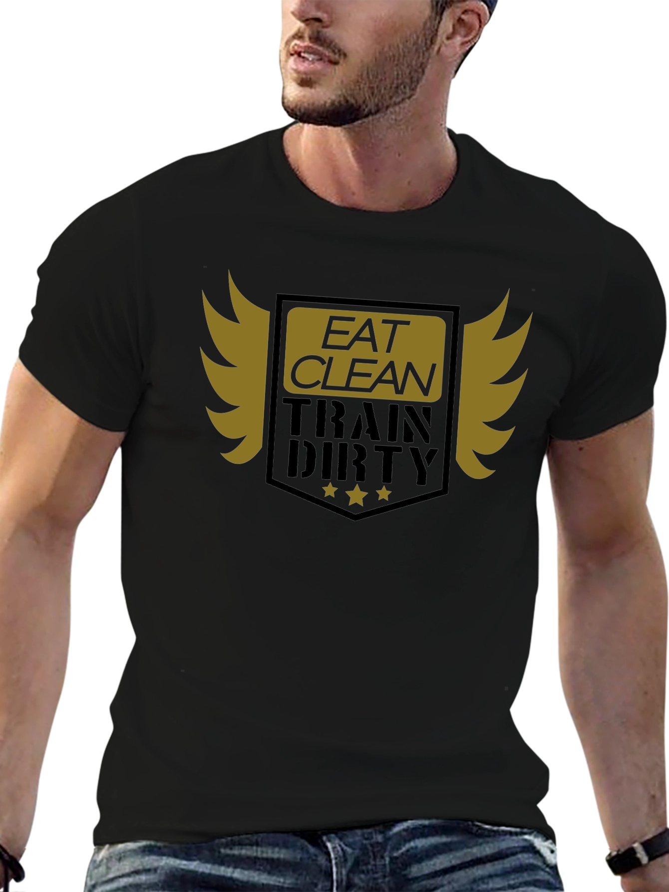 Eat Clean Train Dirty Black Graphic T-Shirt