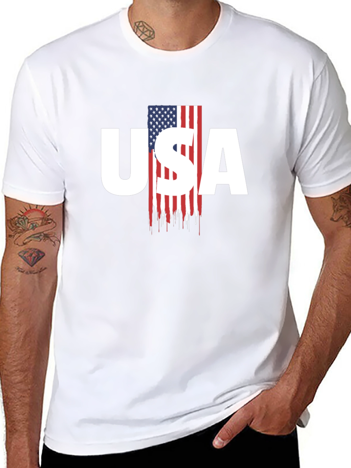 USA Flag Graphic Print Mens T-Shirt