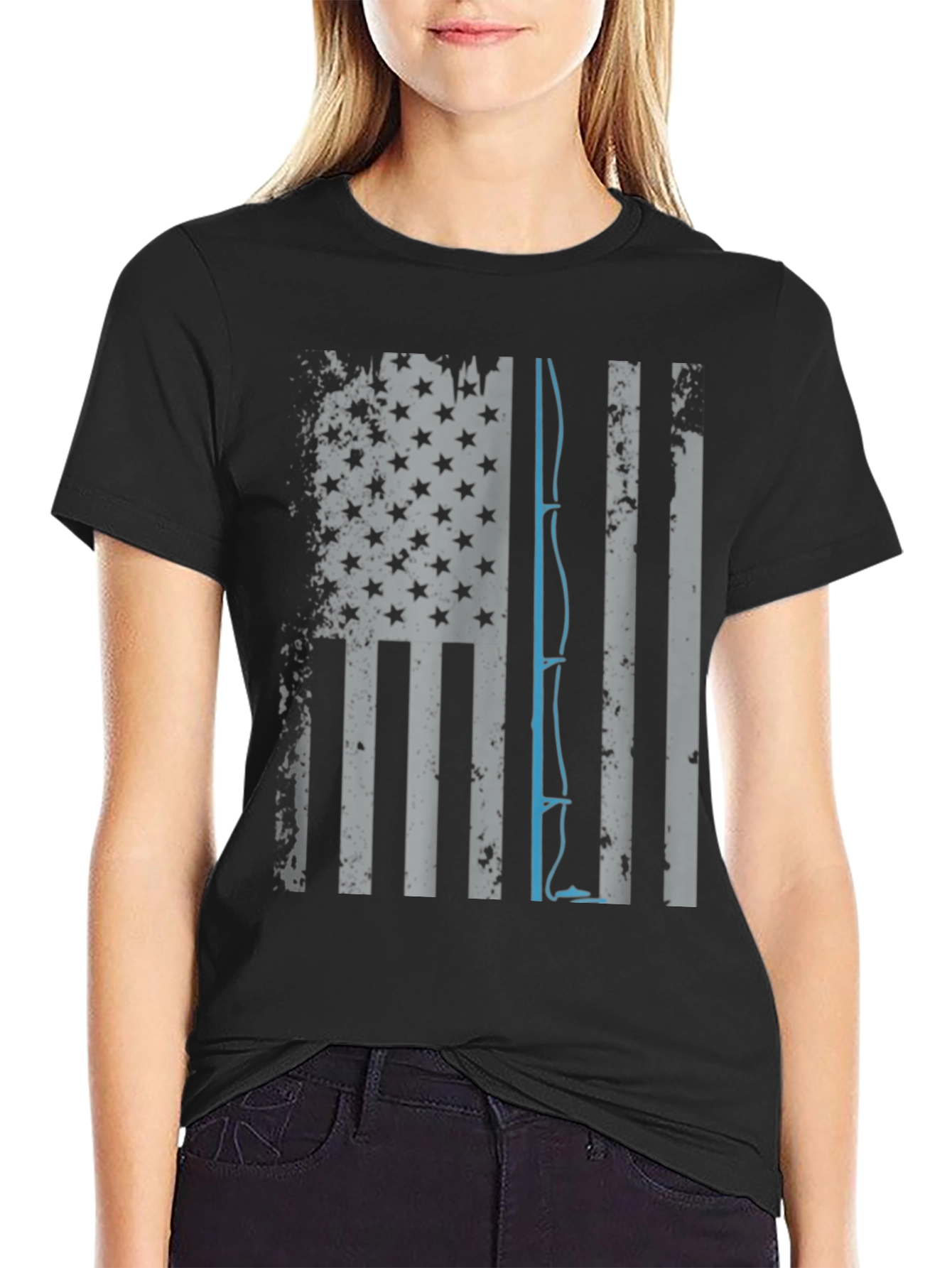 Fishing Rod USA Flag Graphic T-Shirt