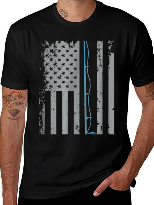 Fishing Rod USA Flag Graphic T-Shirt