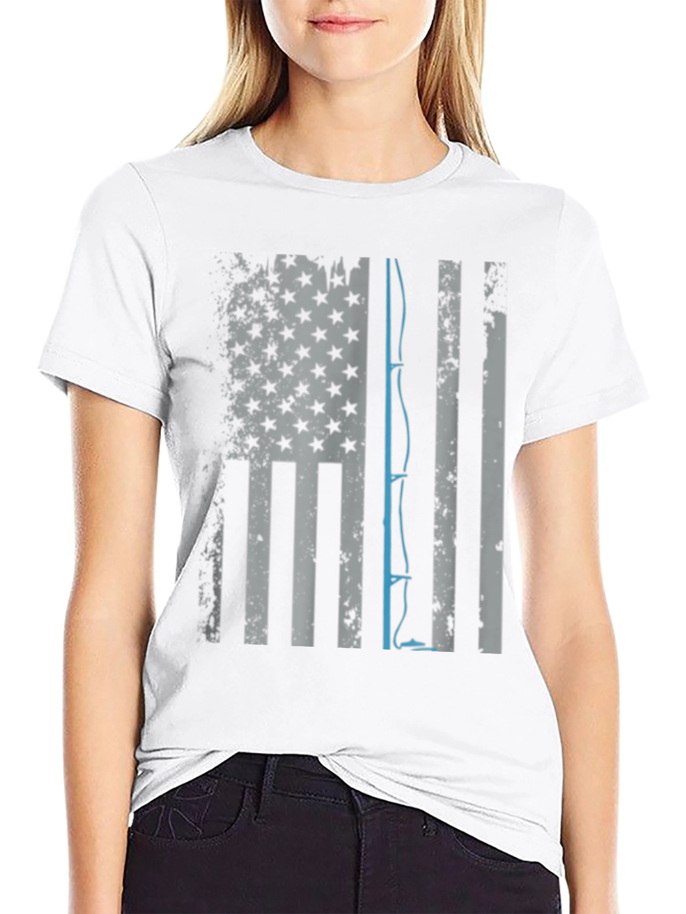 Fishing Rod USA Flag Graphic T-Shirt