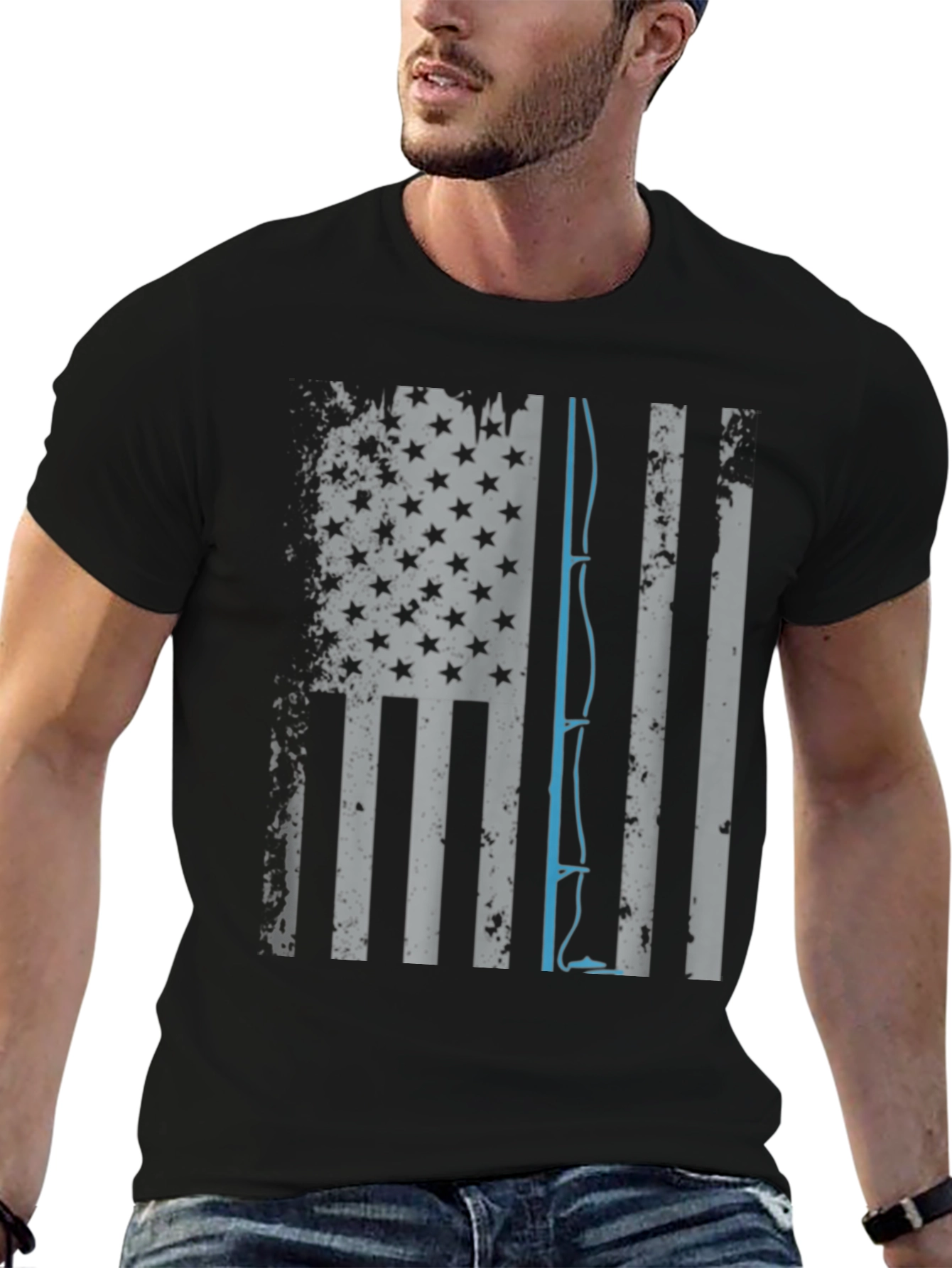 Fishing Rod USA Flag Graphic T-Shirt
