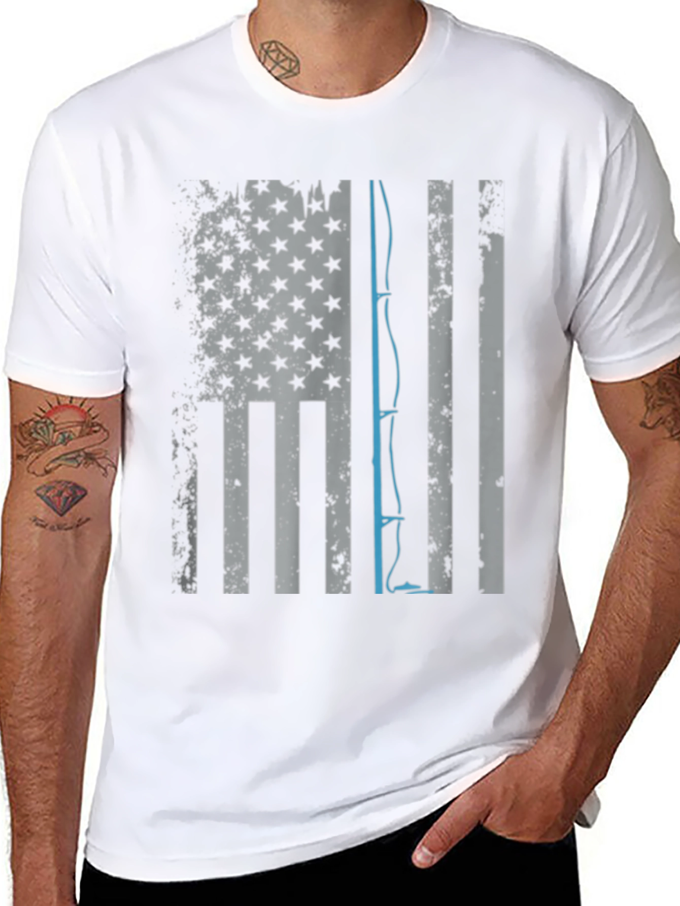Fishing Rod USA Flag Graphic T-Shirt