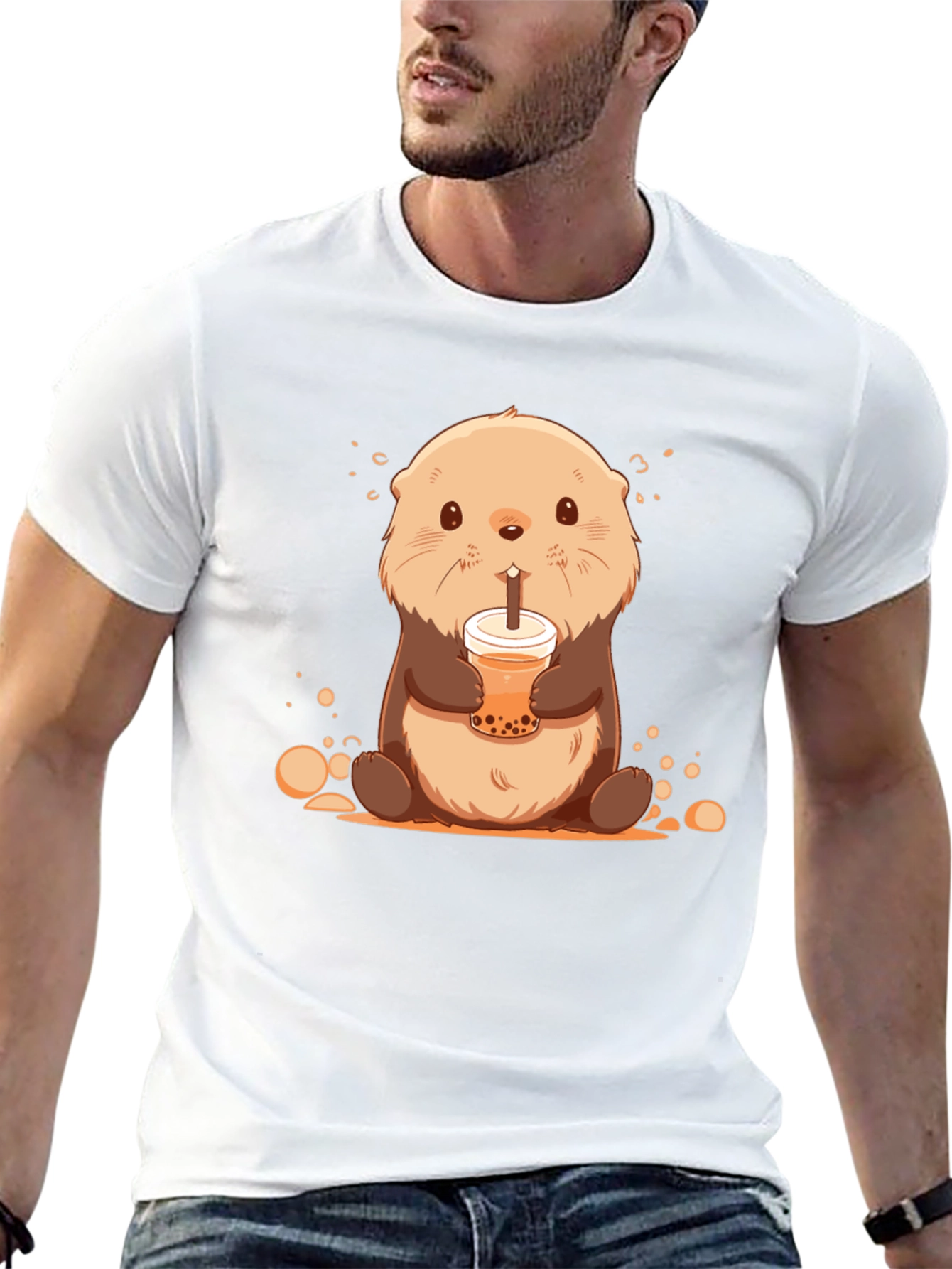 Cute Otter Bubble Tea Graphic T-Shirt
