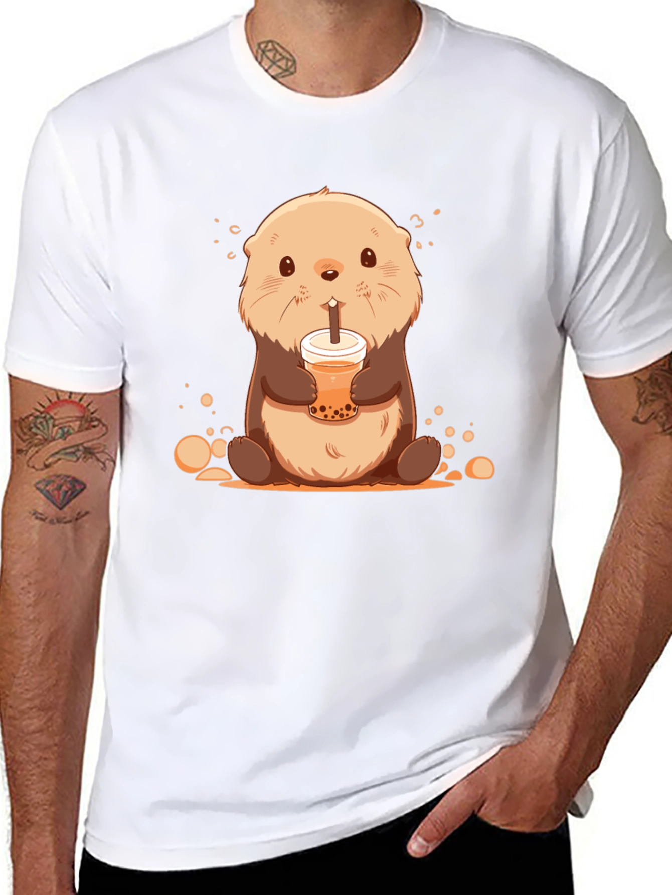 Cute Otter Bubble Tea Graphic T-Shirt