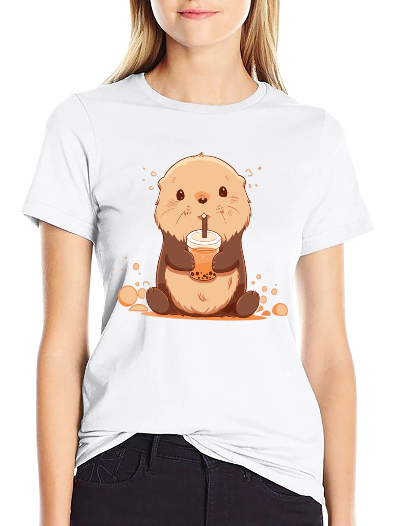 Cute Otter Bubble Tea Graphic T-Shirt