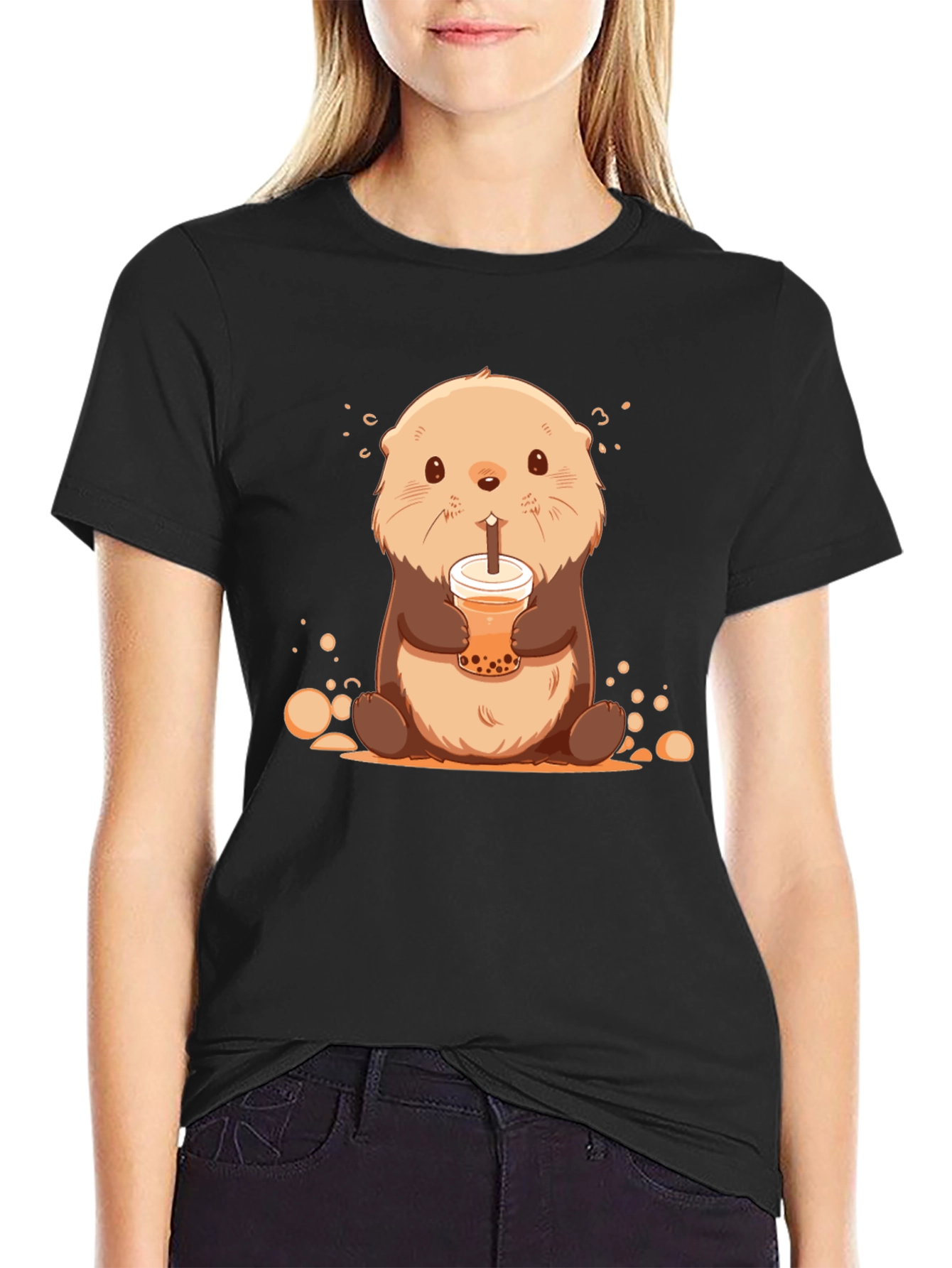 Cute Otter Bubble Tea Graphic T-Shirt