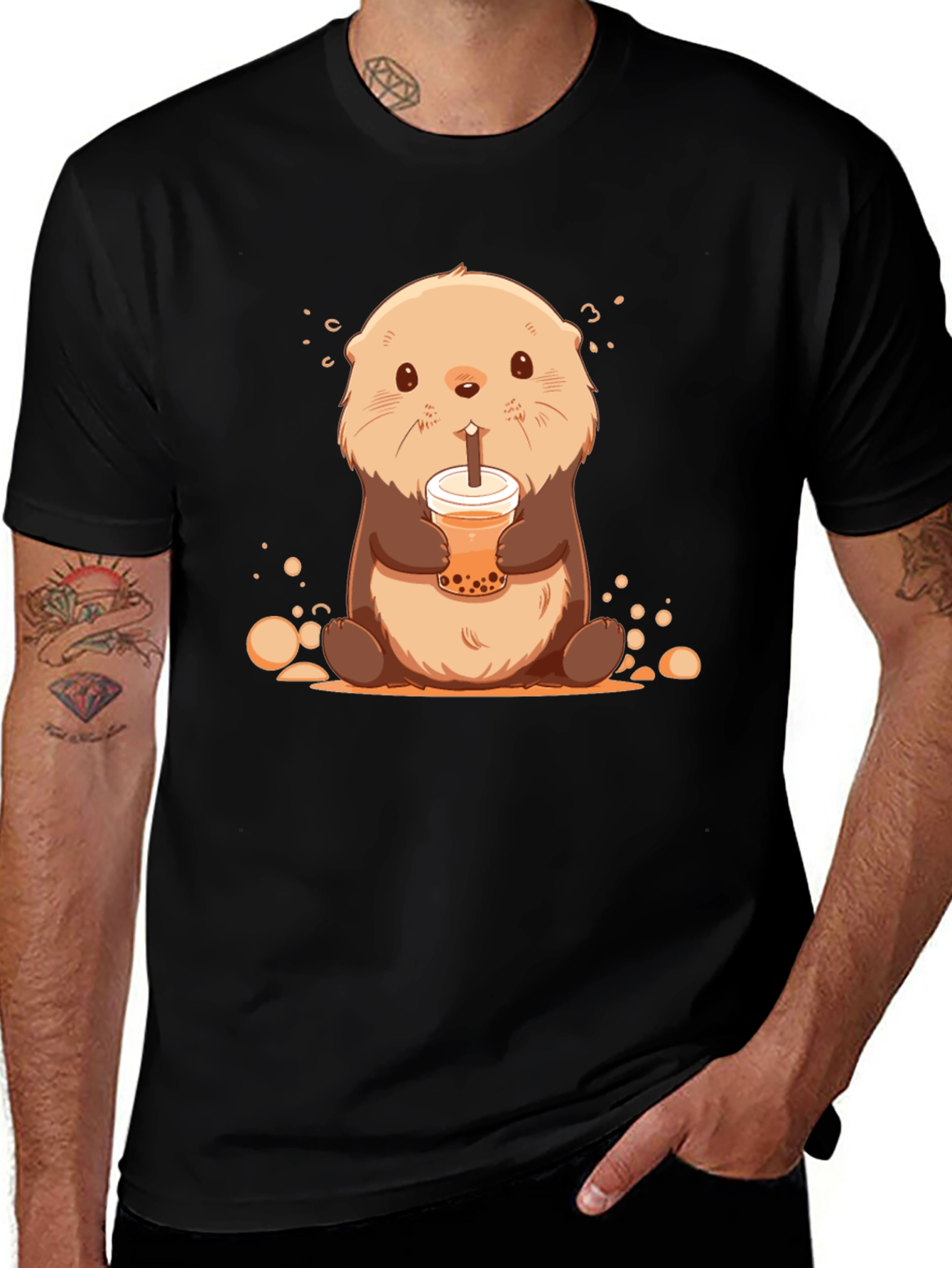 Cute Otter Bubble Tea Graphic T-Shirt