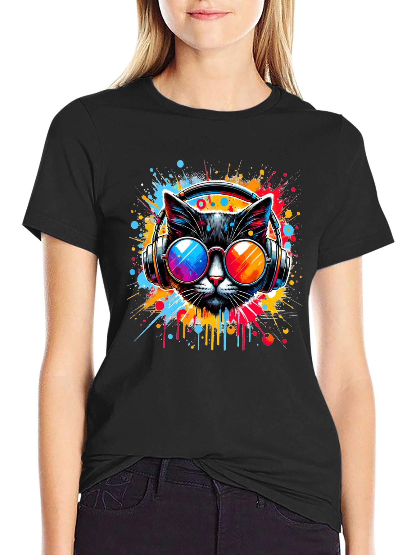 Cat DJ Graphic T-Shirt