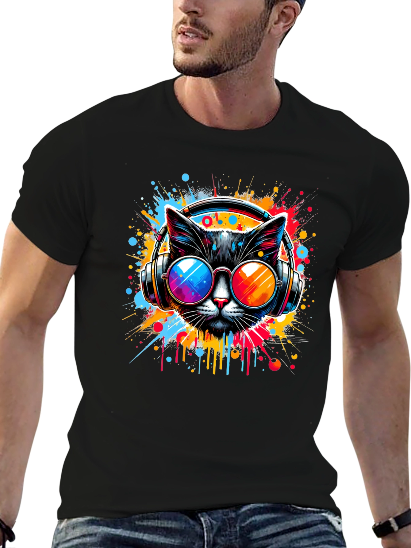 Cat DJ Graphic T-Shirt
