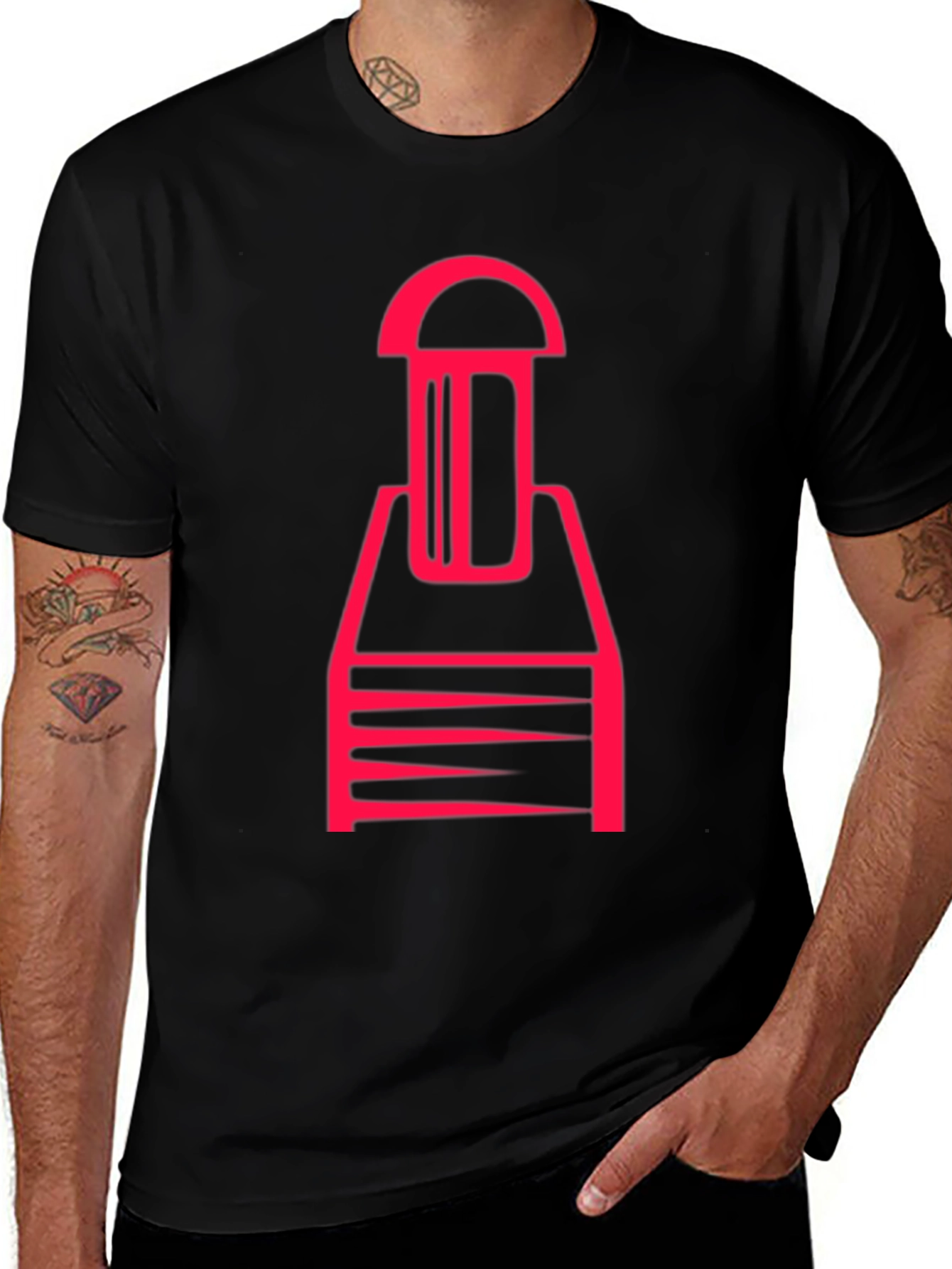 Abstract Red Graphic Print Black T-Shirt