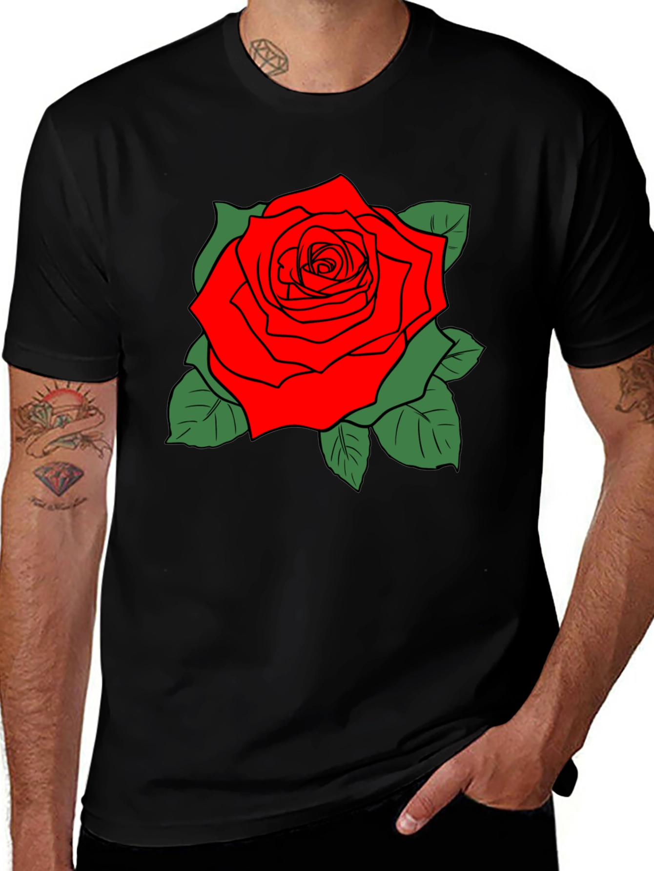 Bold Rose Graphic Black T-Shirt