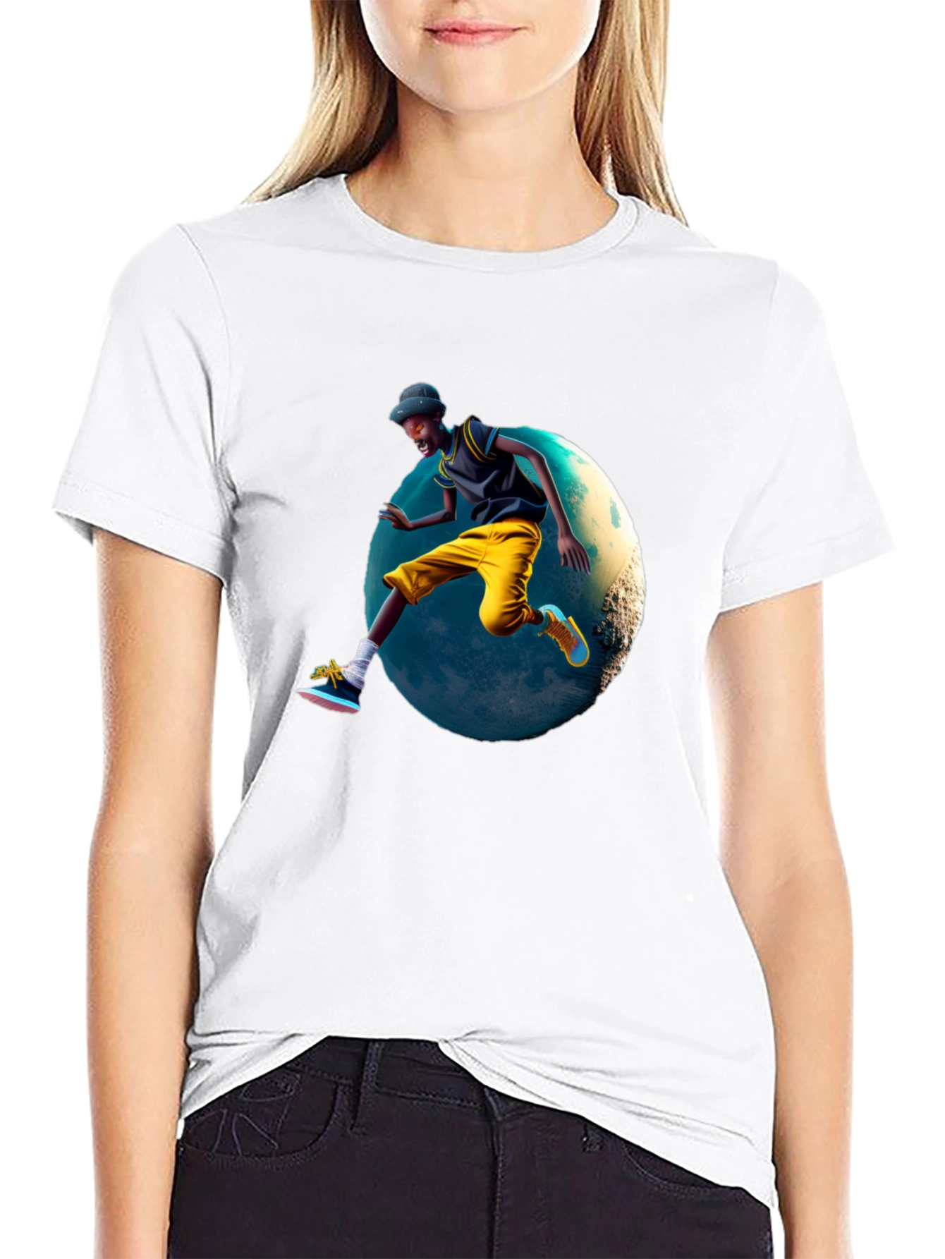 Cool Black T-Shirt with Jumping Figure Design