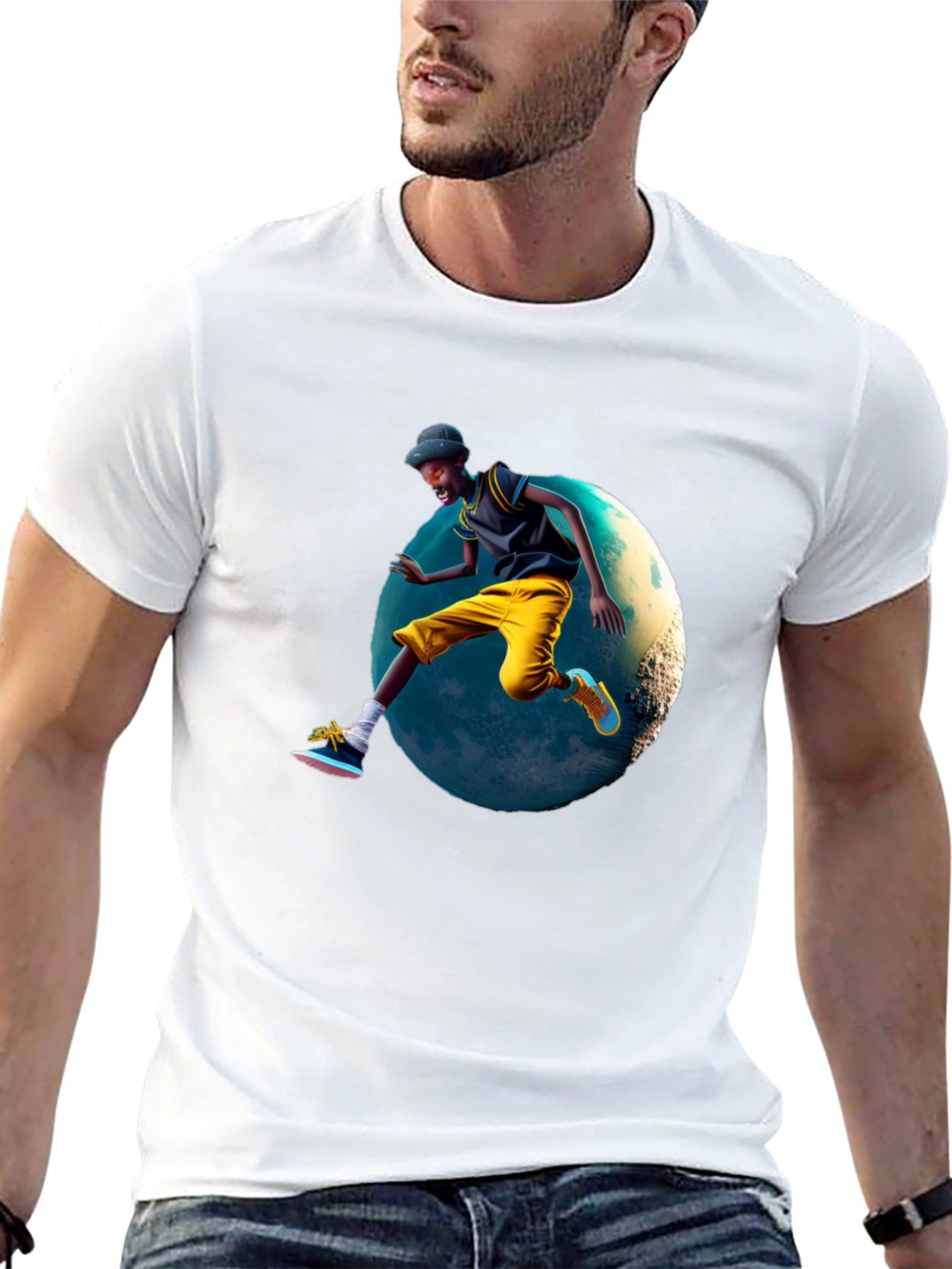 Cool Black T-Shirt with Jumping Figure Design