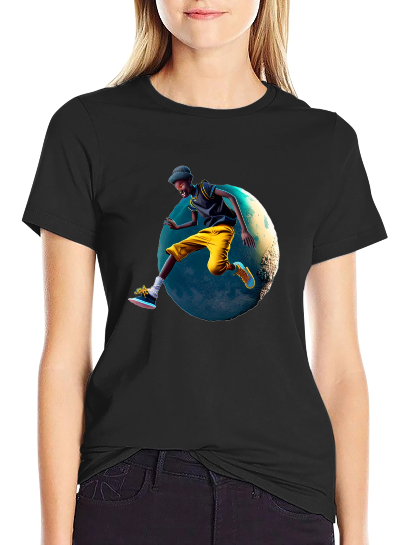 Cool Black T-Shirt with Jumping Figure Design