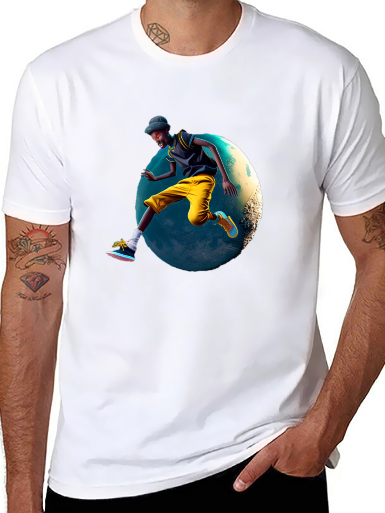 Cool Black T-Shirt with Jumping Figure Design