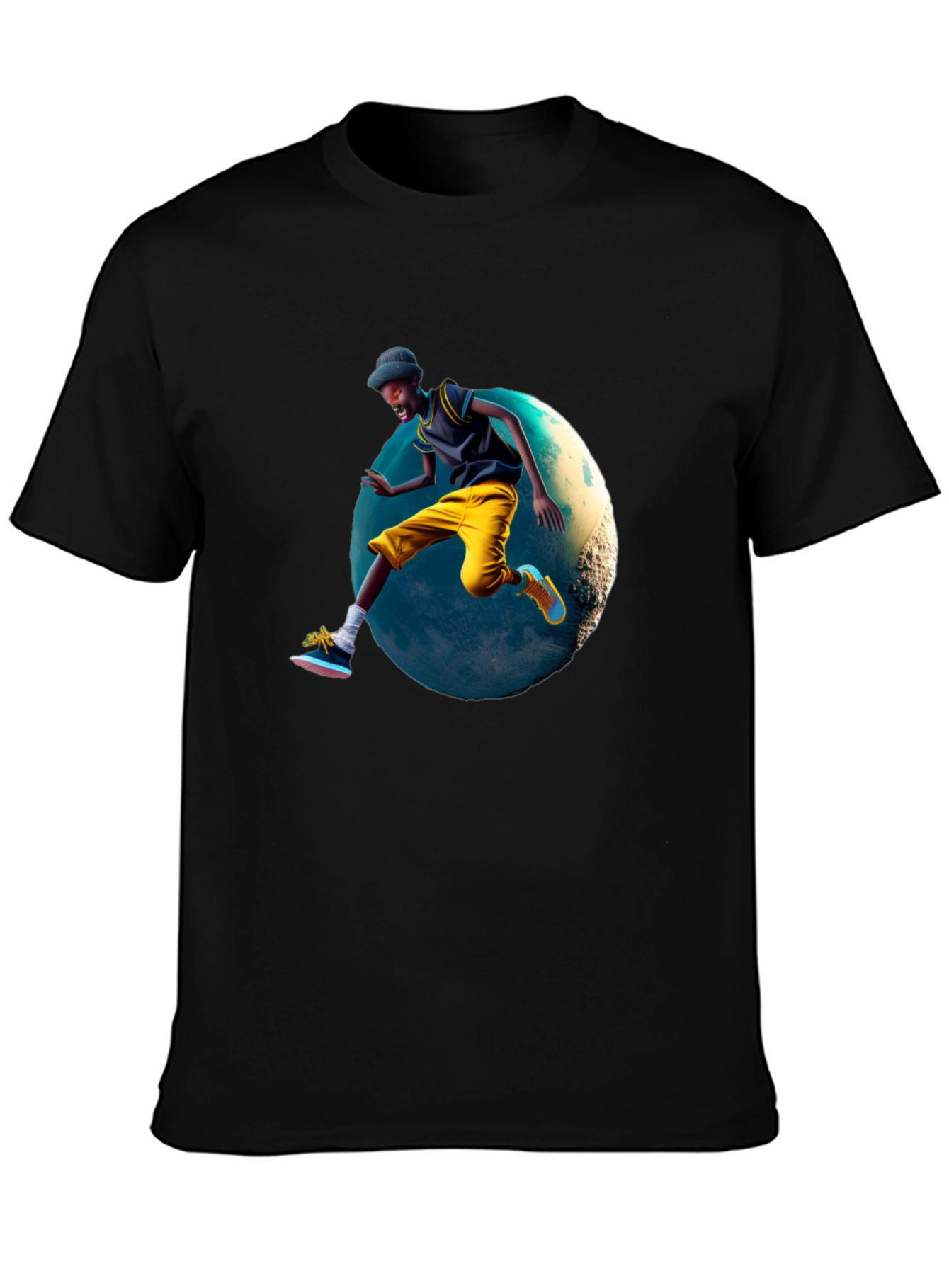 Cool Black T-Shirt with Jumping Figure Design