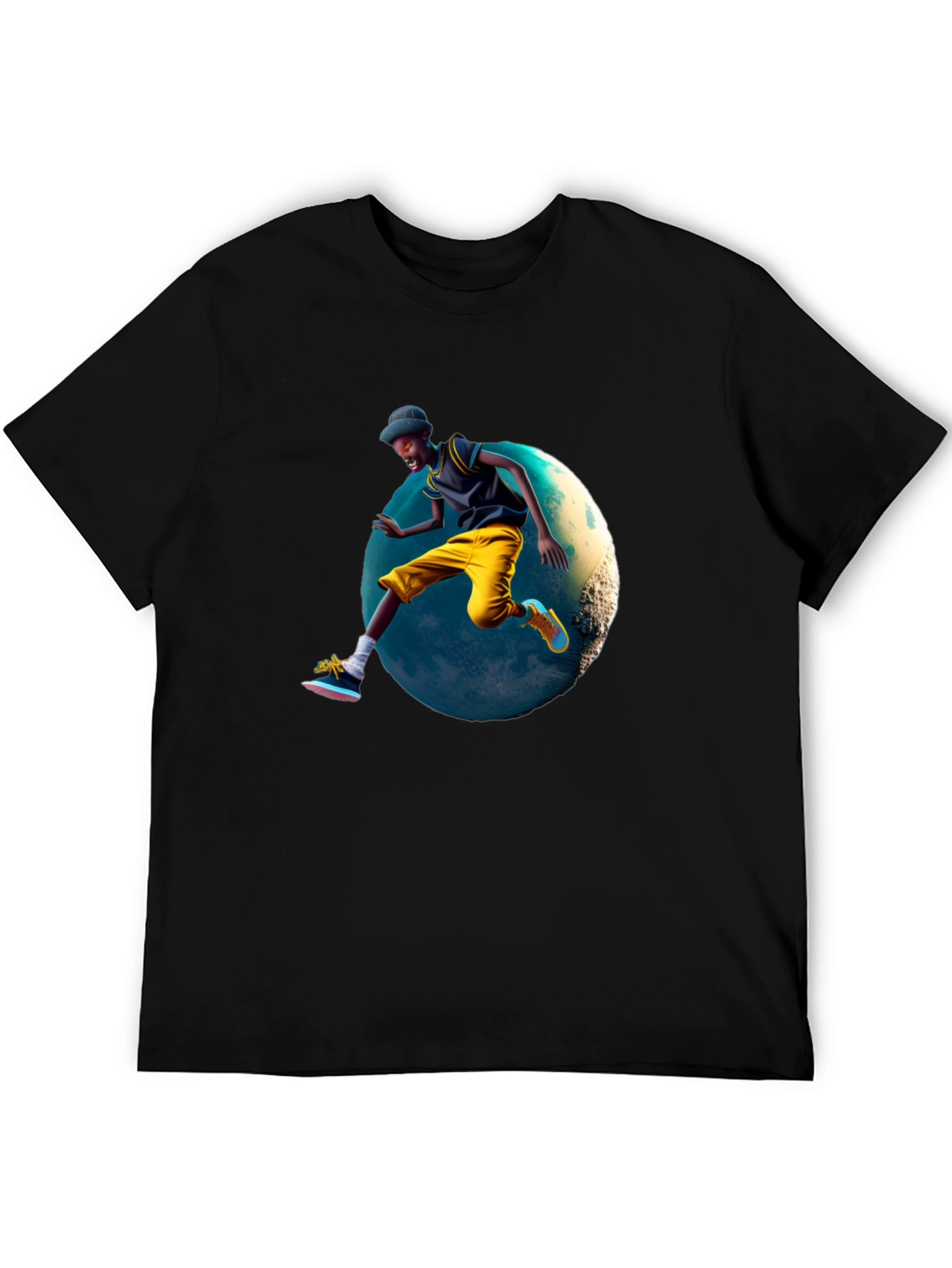 Cool Black T-Shirt with Jumping Figure Design
