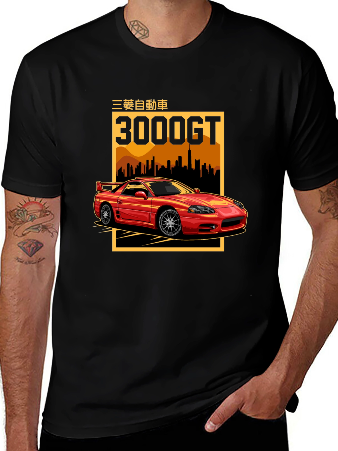 Mitsubishi 3000GT Car Graphic Black T-Shirt