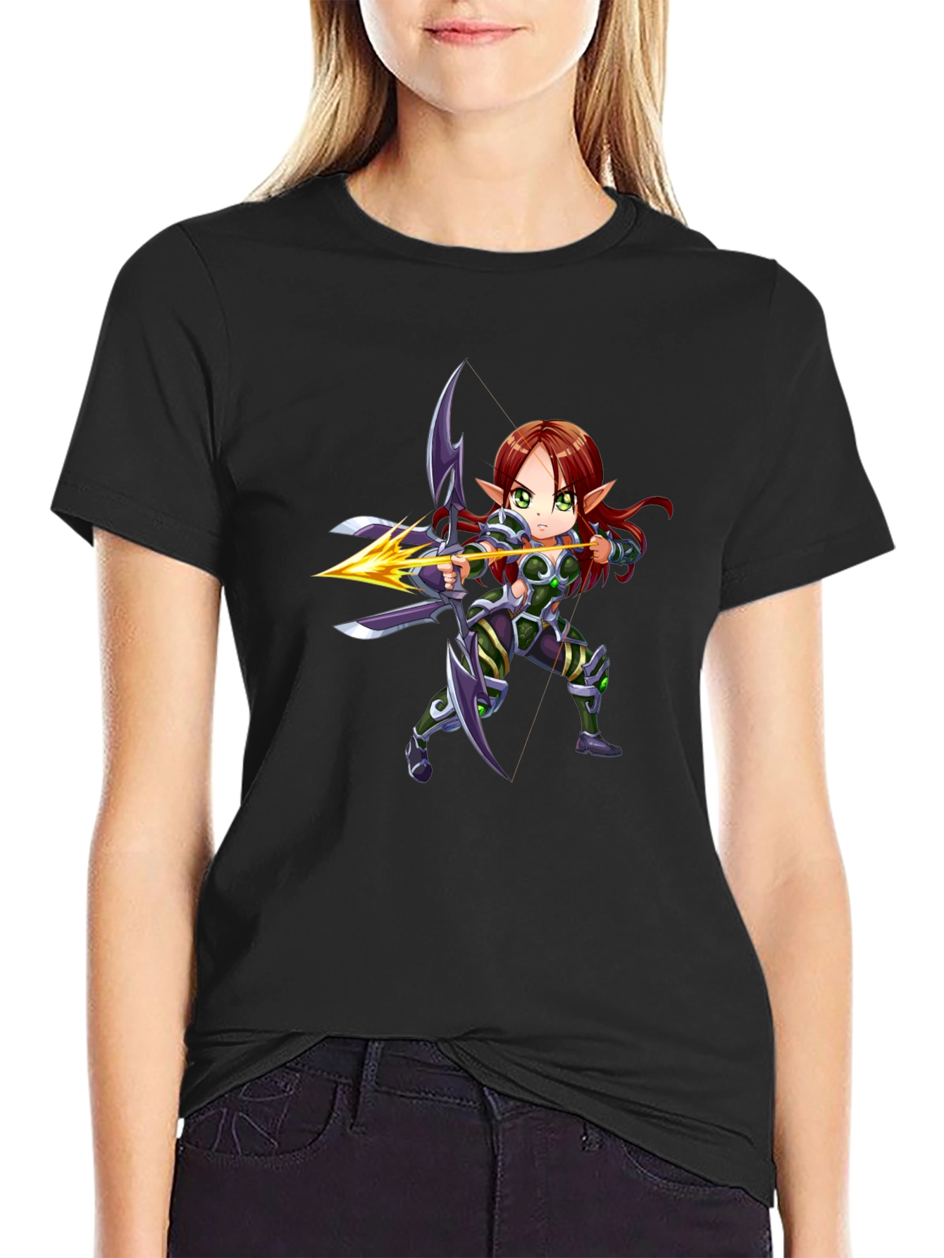 Elf Archer Graphic T-Shirt - Black