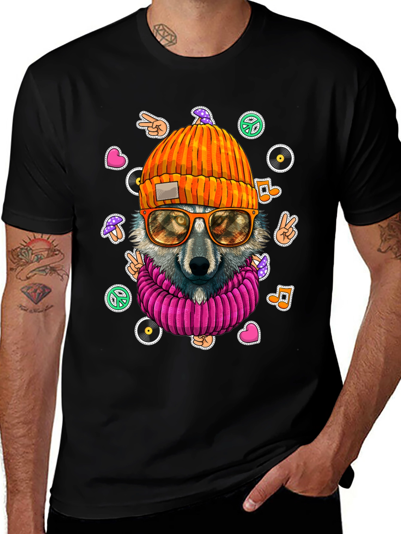 Cool Wolf Graphic Tee - Retro Hippie Style!