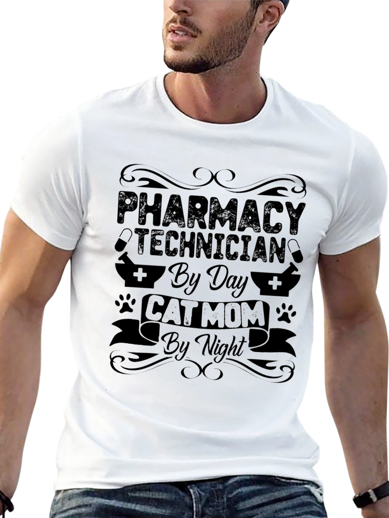 Pharmacy Technician Cat Mom Black T-Shirt