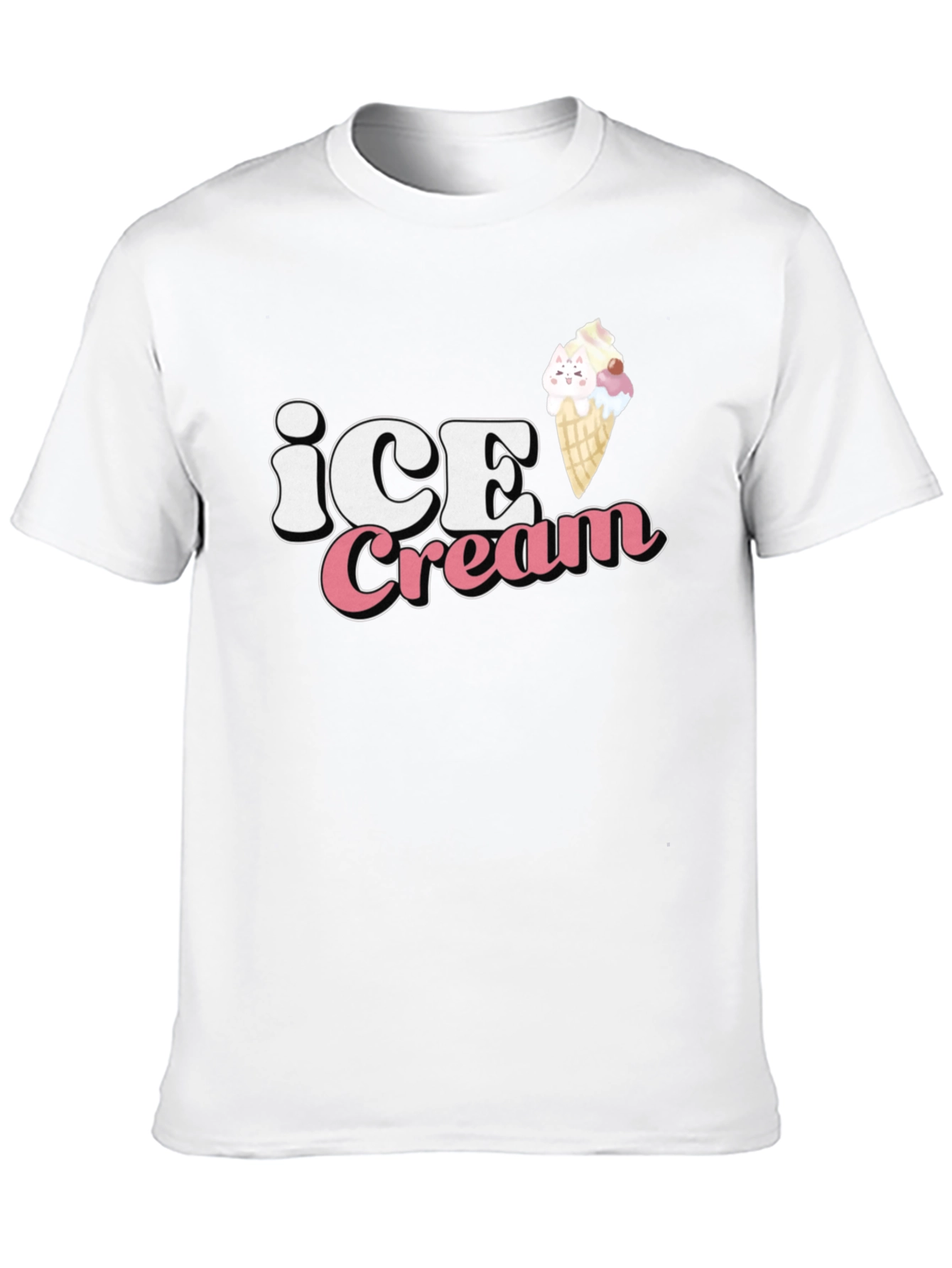 Ice Cream Kitty Black T-Shirt
