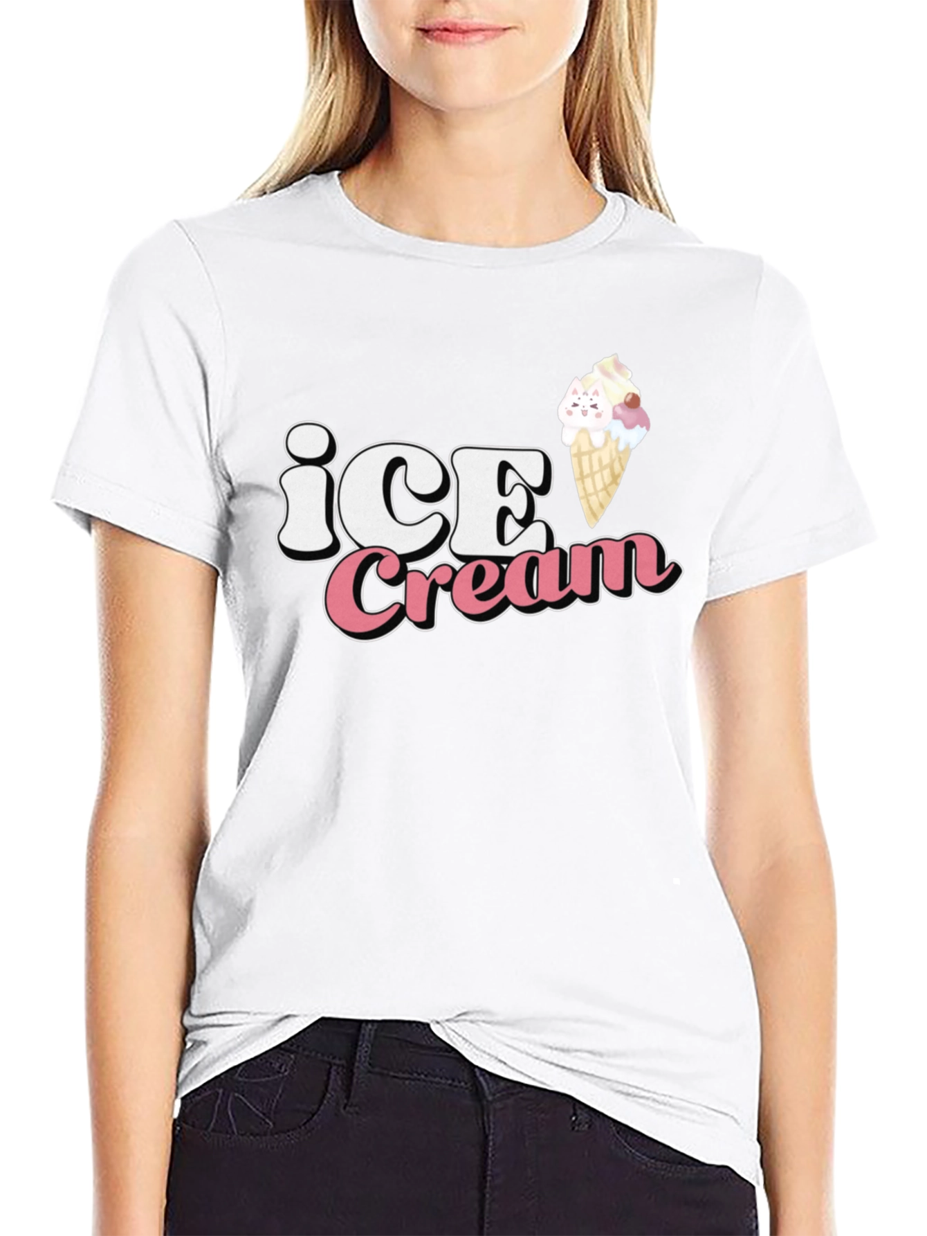 Ice Cream Kitty Black T-Shirt