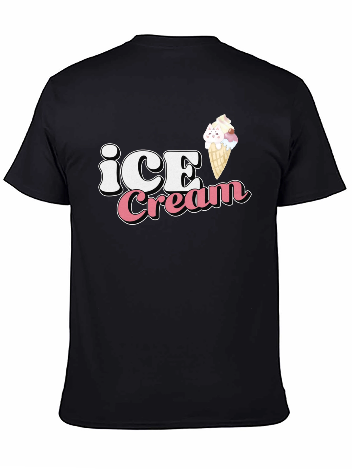 Ice Cream Kitty Black T-Shirt