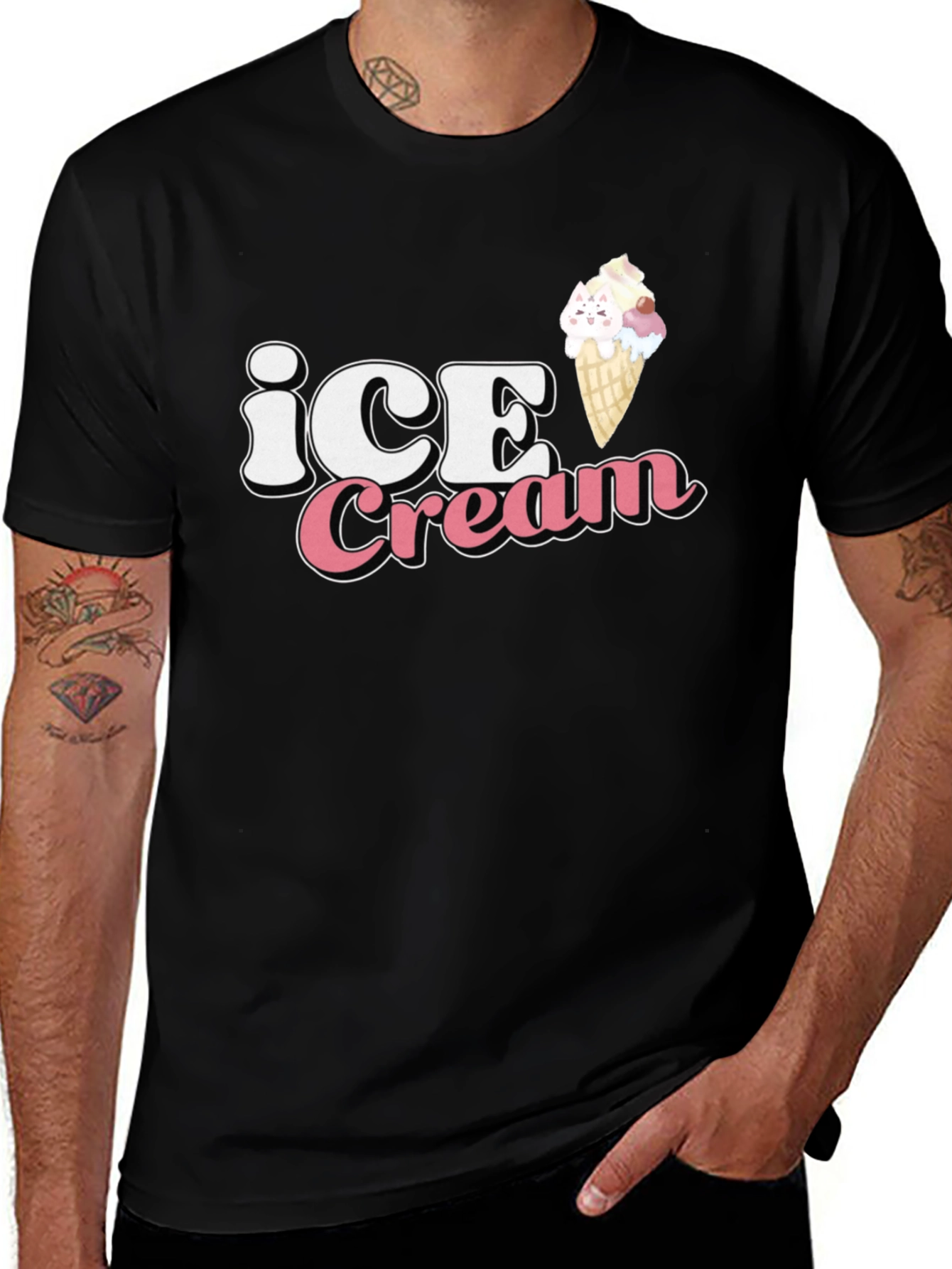 Ice Cream Kitty Black T-Shirt