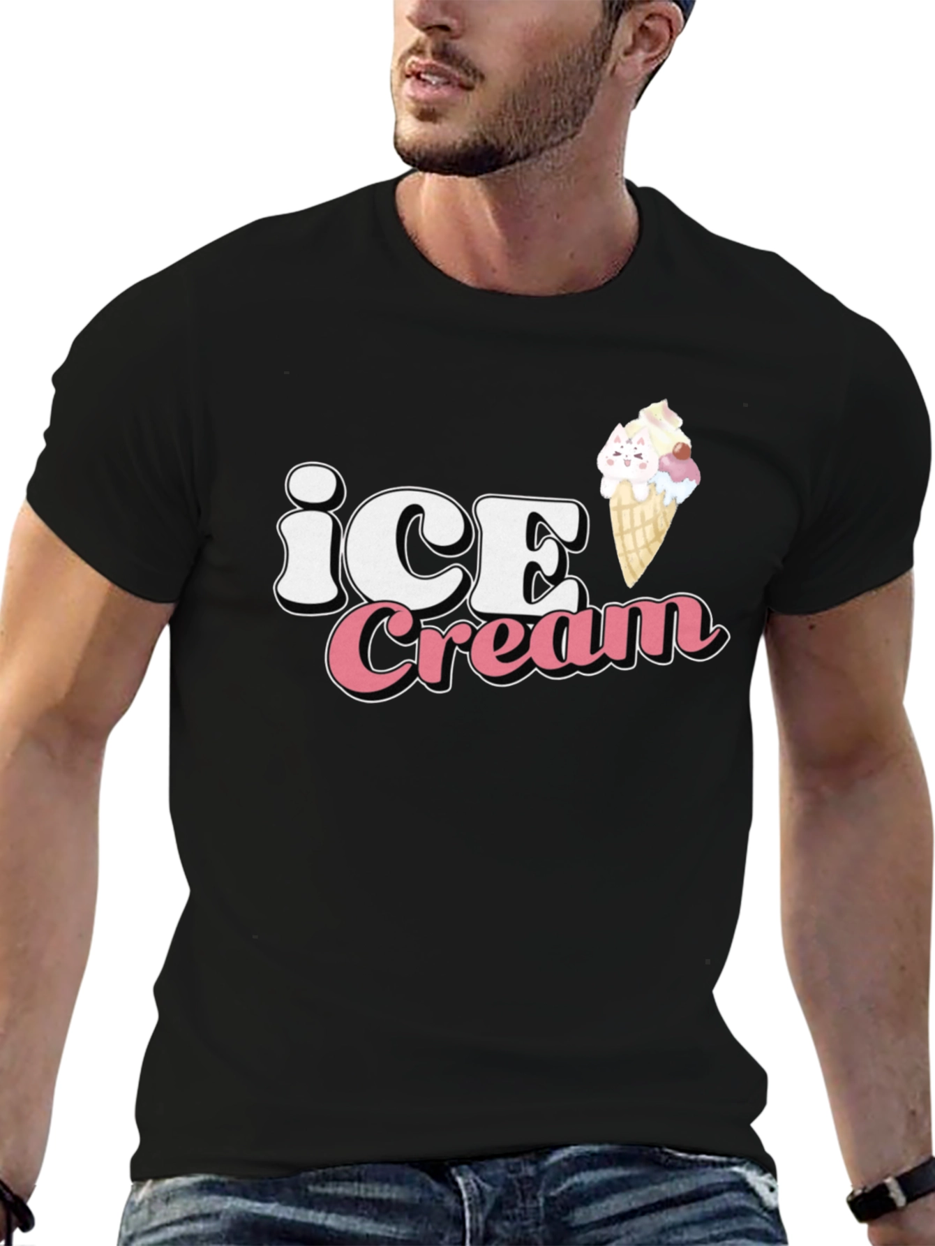 Ice Cream Kitty Black T-Shirt