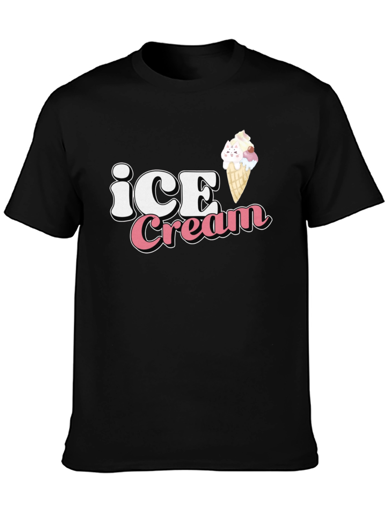 Ice Cream Kitty Black T-Shirt