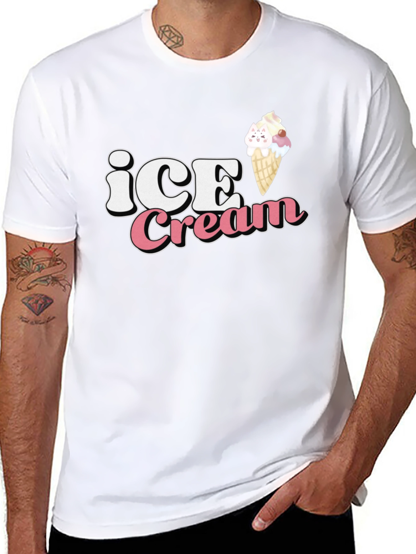 Ice Cream Kitty Black T-Shirt