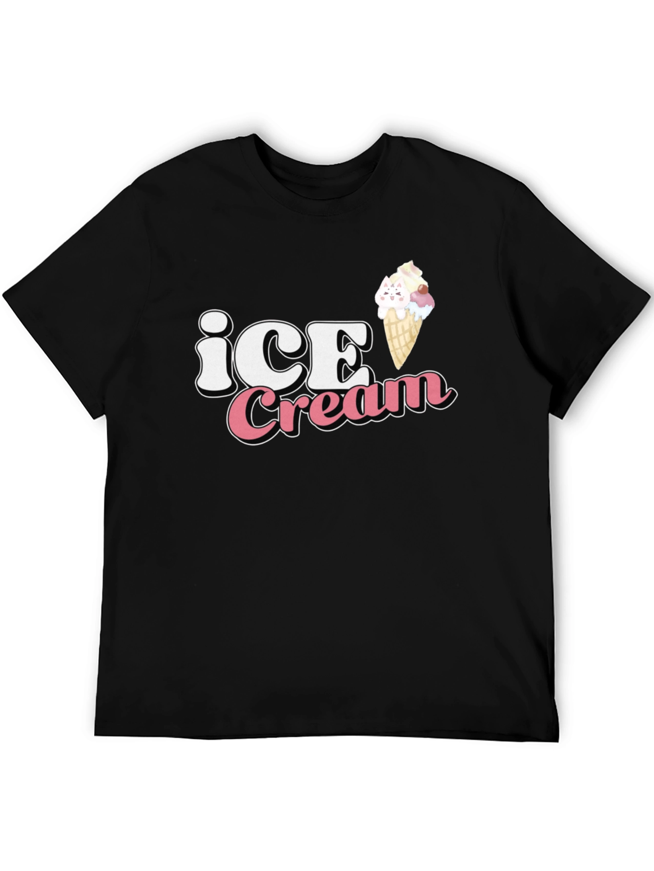 Ice Cream Kitty Black T-Shirt