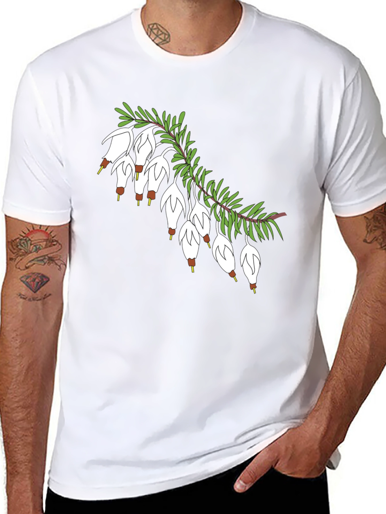 Black T-Shirt with Floral Blossom Branch