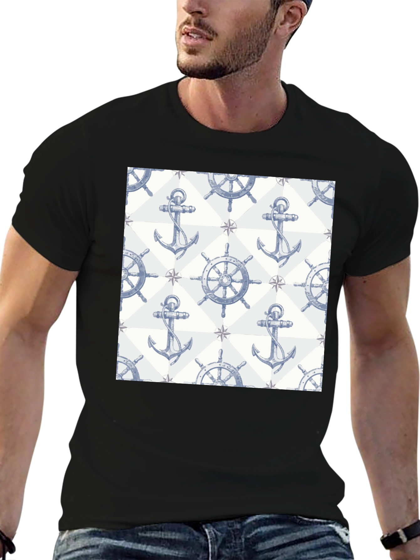 Nautical Anchor & Wheel Print Tee