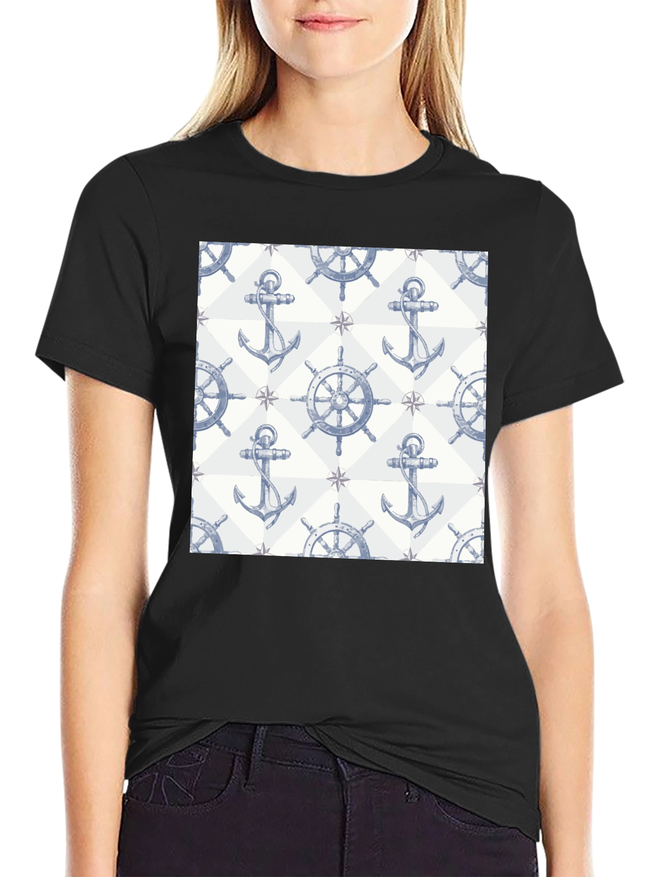 Nautical Anchor & Wheel Print Tee