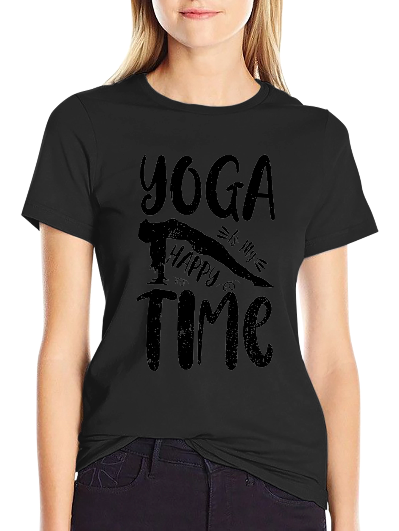 Yoga Is My Happy Time Black T-Shirt