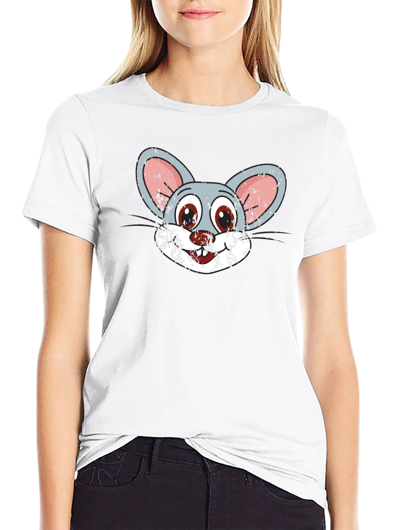 Cartoon Mouse Graphic Tee - Novelty Print T-Shirt