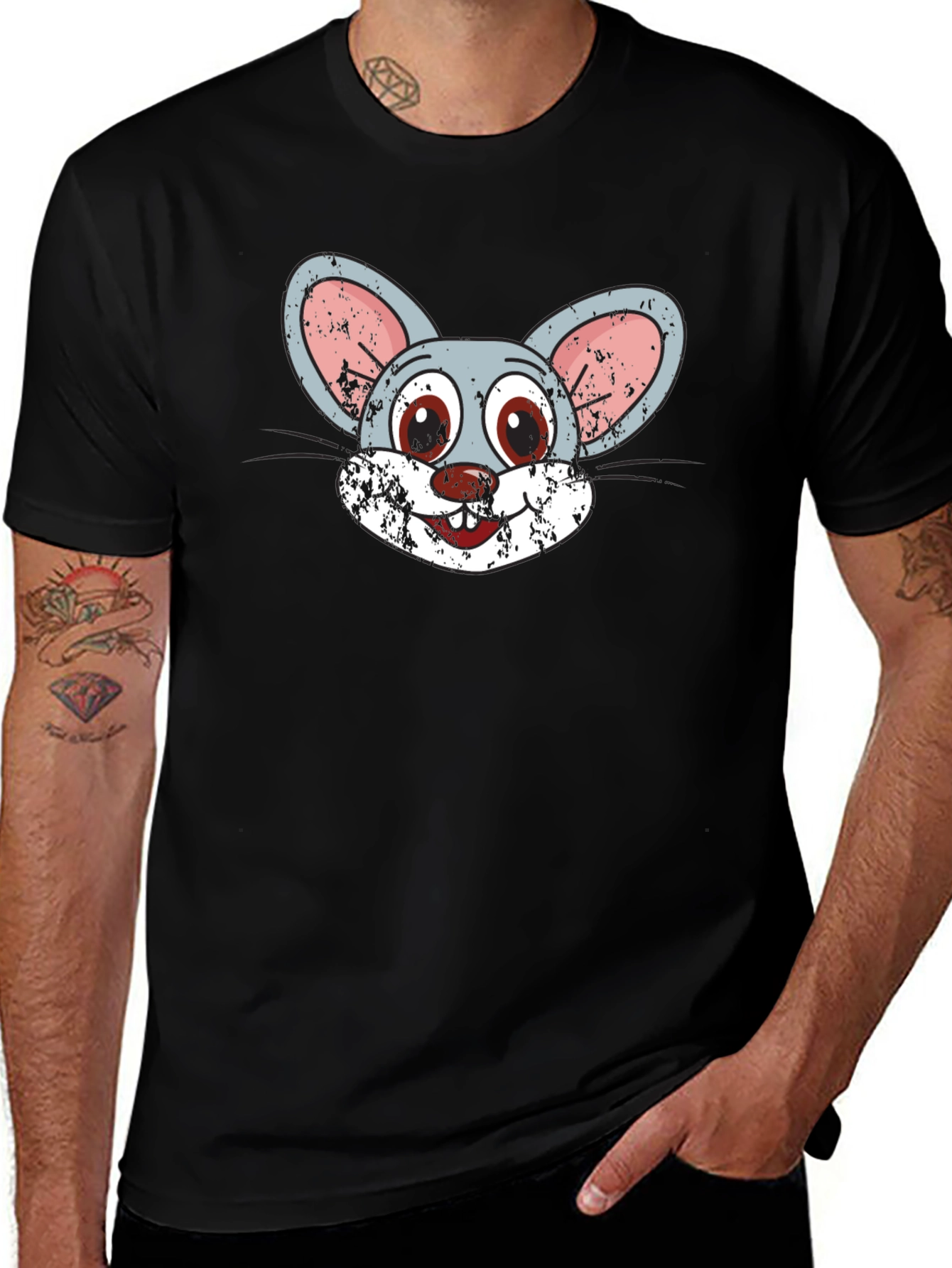 Cartoon Mouse Graphic Tee - Novelty Print T-Shirt