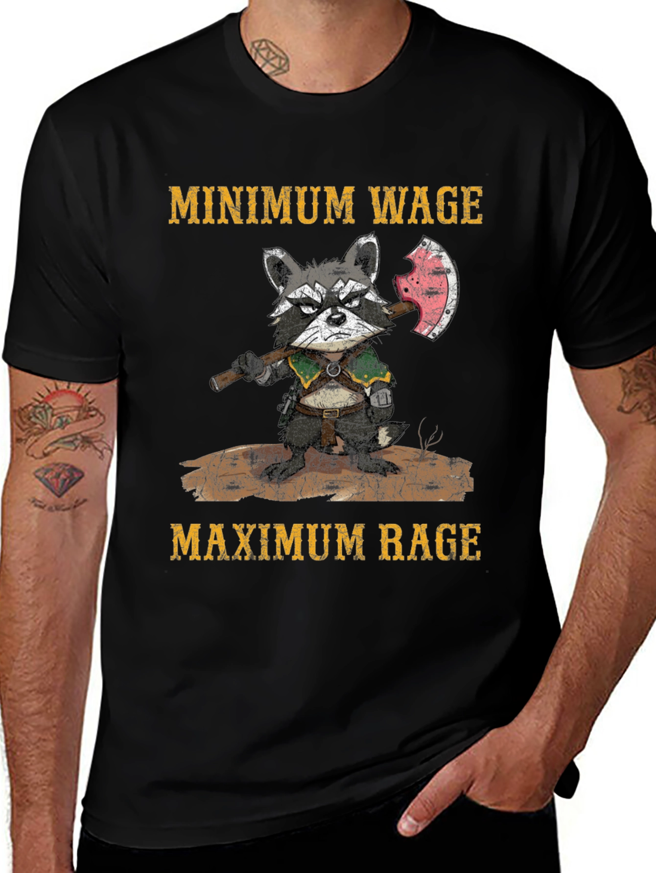 Minimum Wage Maximum Rage Raccoon T-Shirt