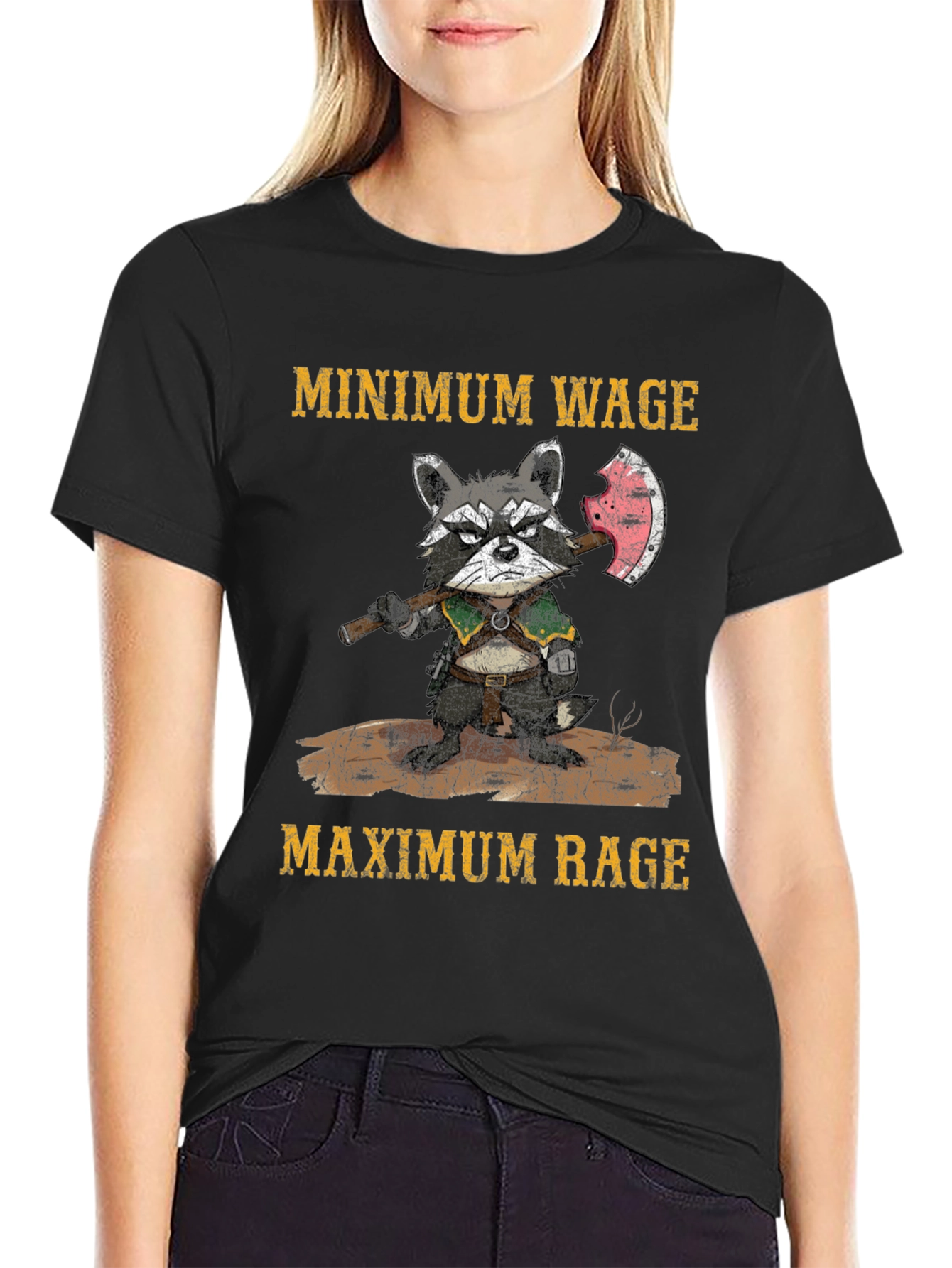 Minimum Wage Maximum Rage Raccoon T-Shirt