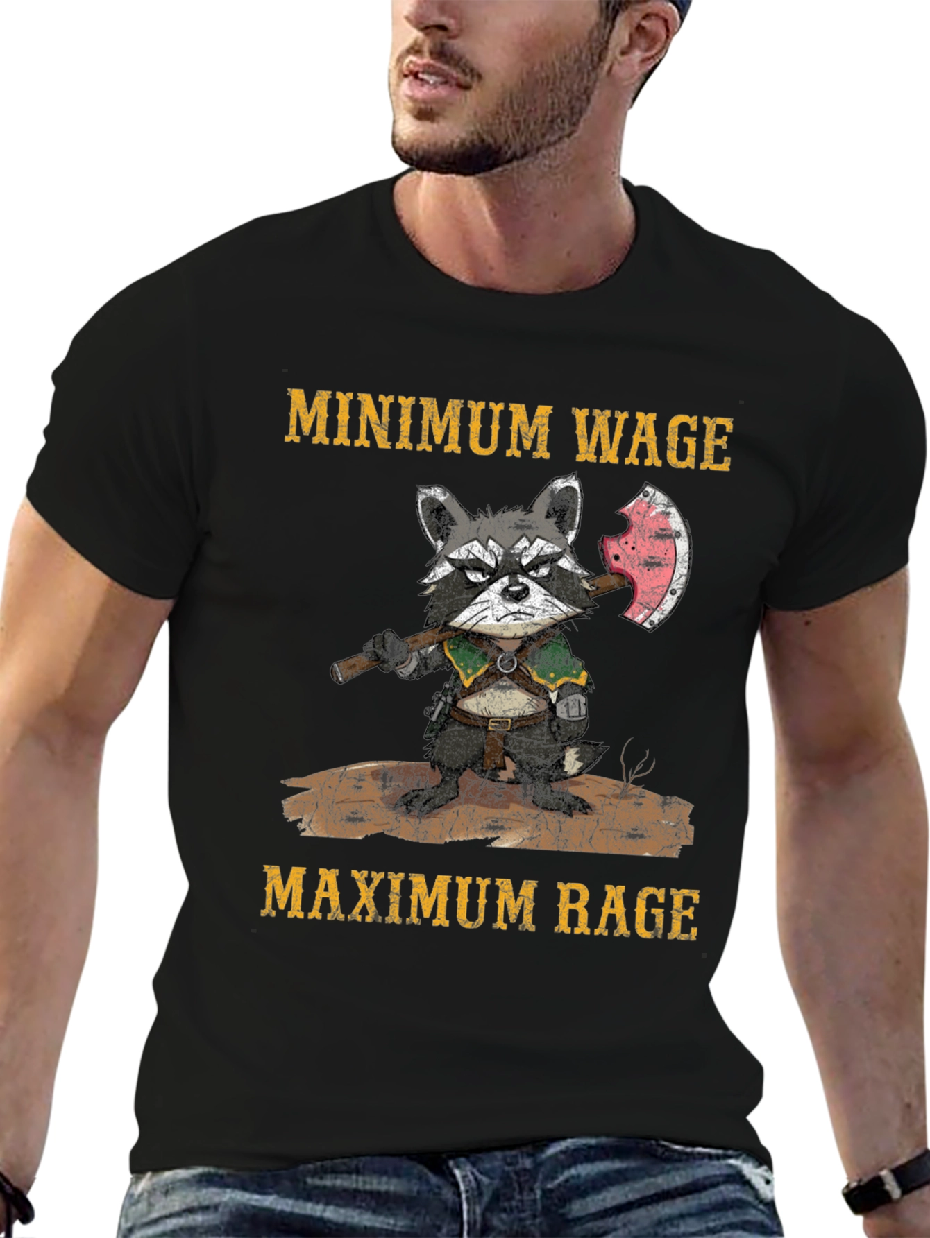 Minimum Wage Maximum Rage Raccoon T-Shirt