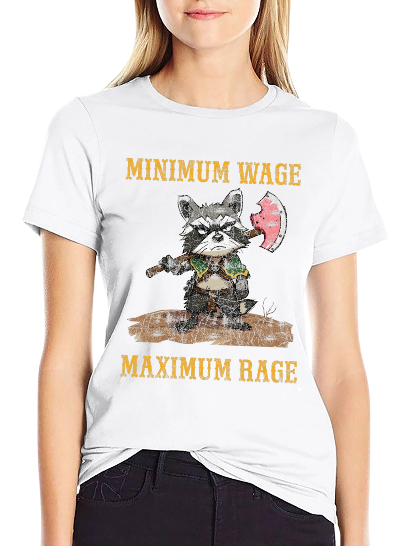 Minimum Wage Maximum Rage Raccoon T-Shirt