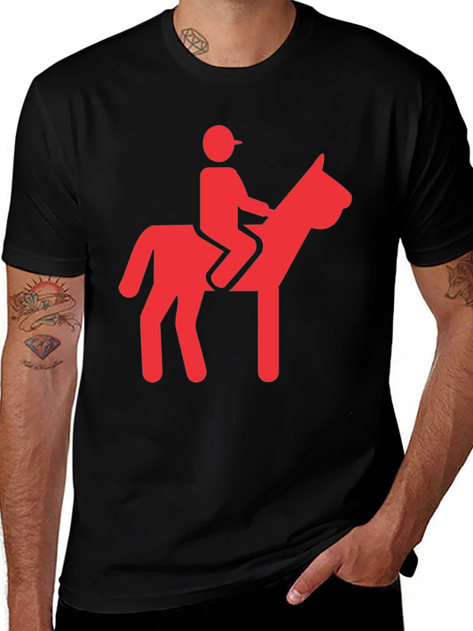 Funny Red Horse Riding Graphic Black T-Shirt