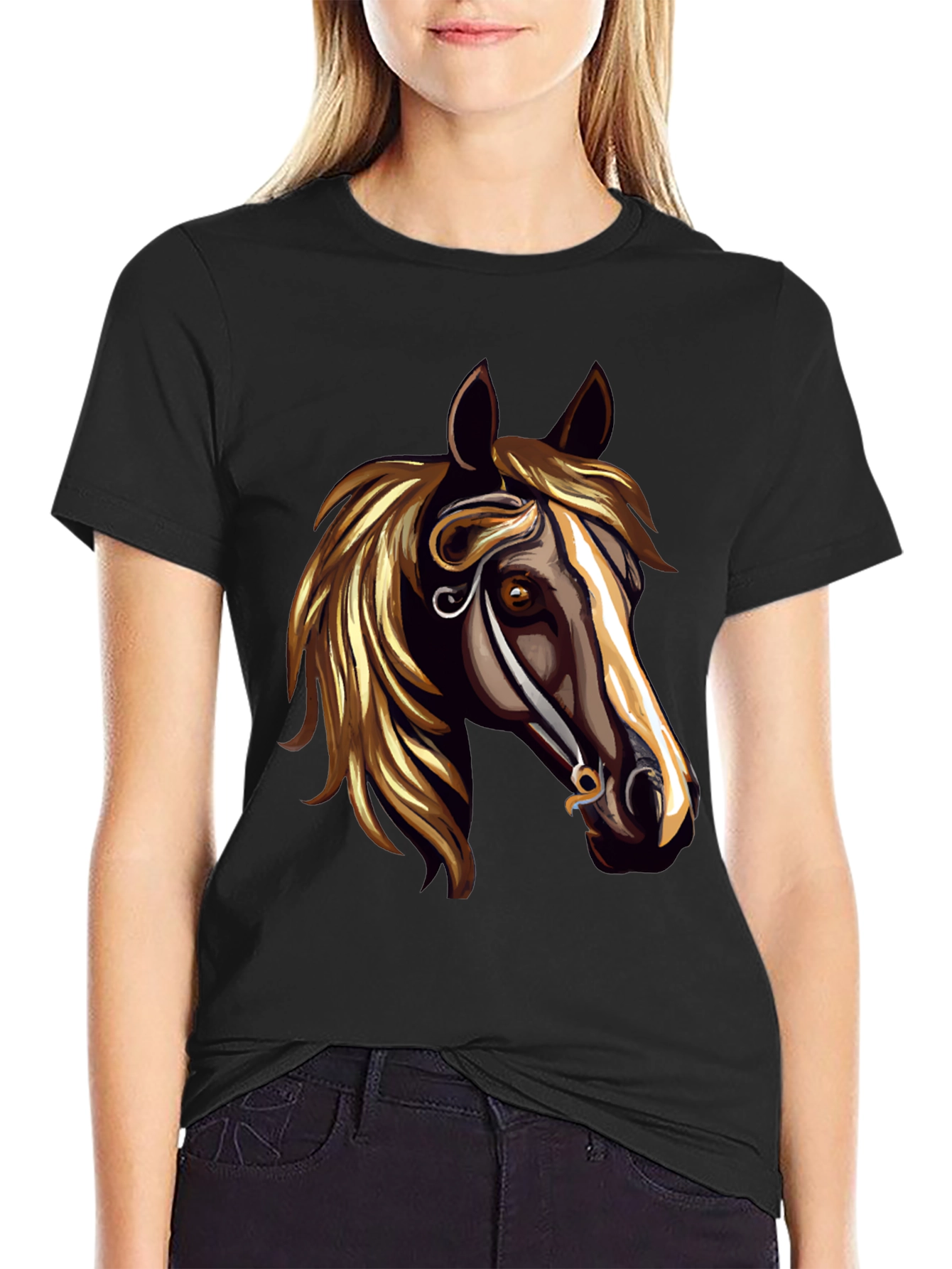 Horse Head Graphic Black T-Shirt