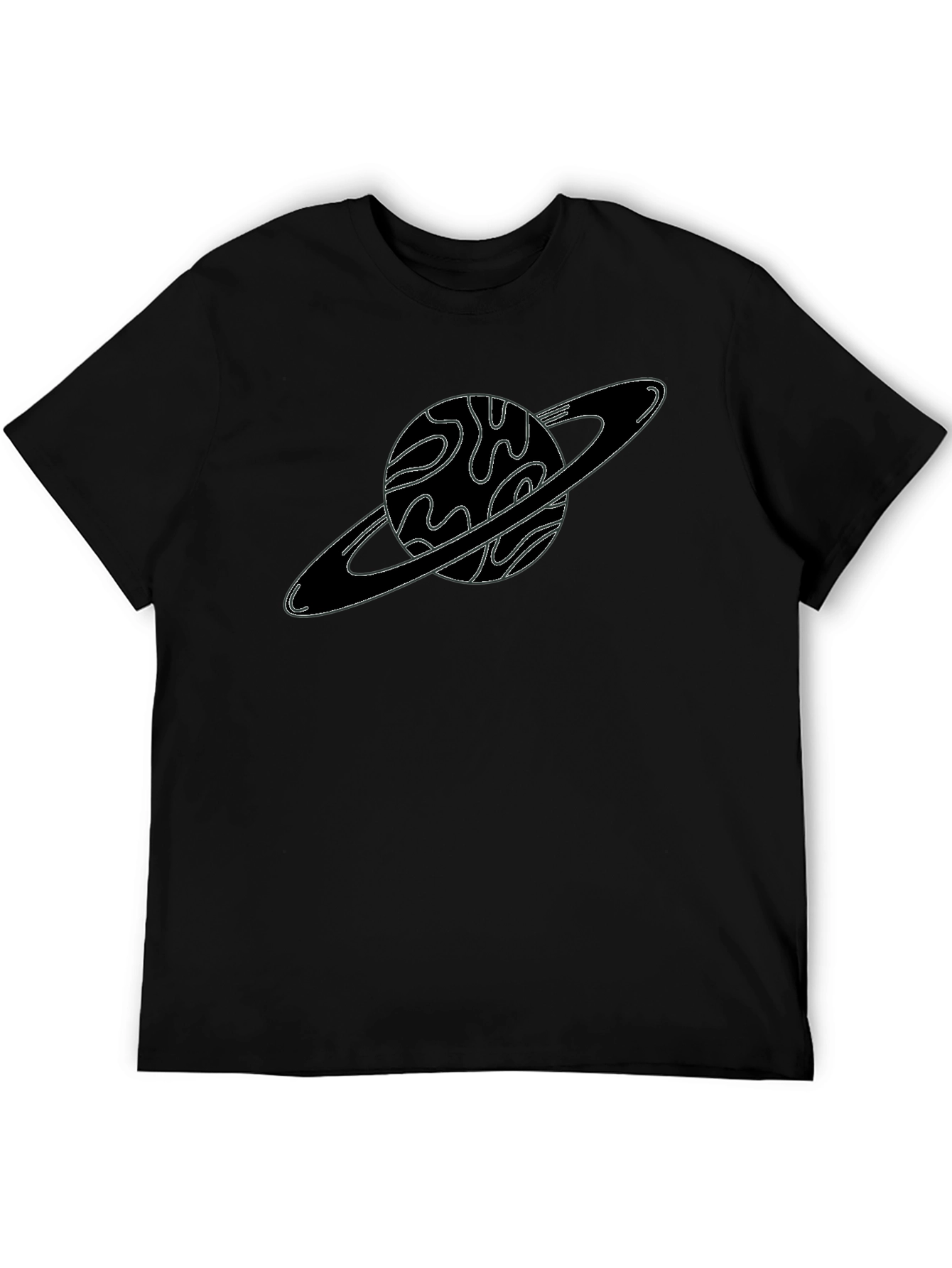 Planet Saturn Graphic Tee - Trendy Black T-Shirt