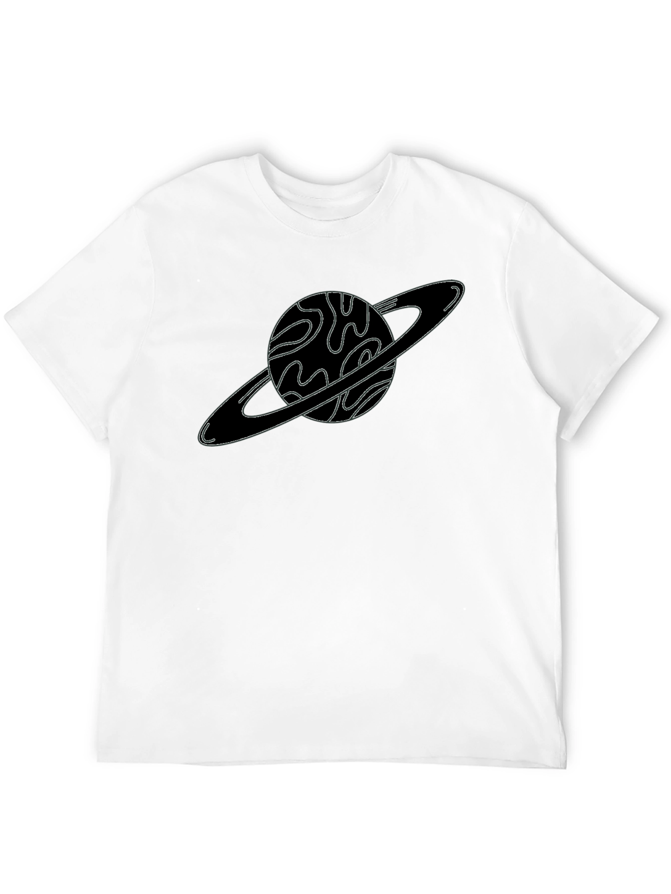 Planet Saturn Graphic Tee - Trendy Black T-Shirt