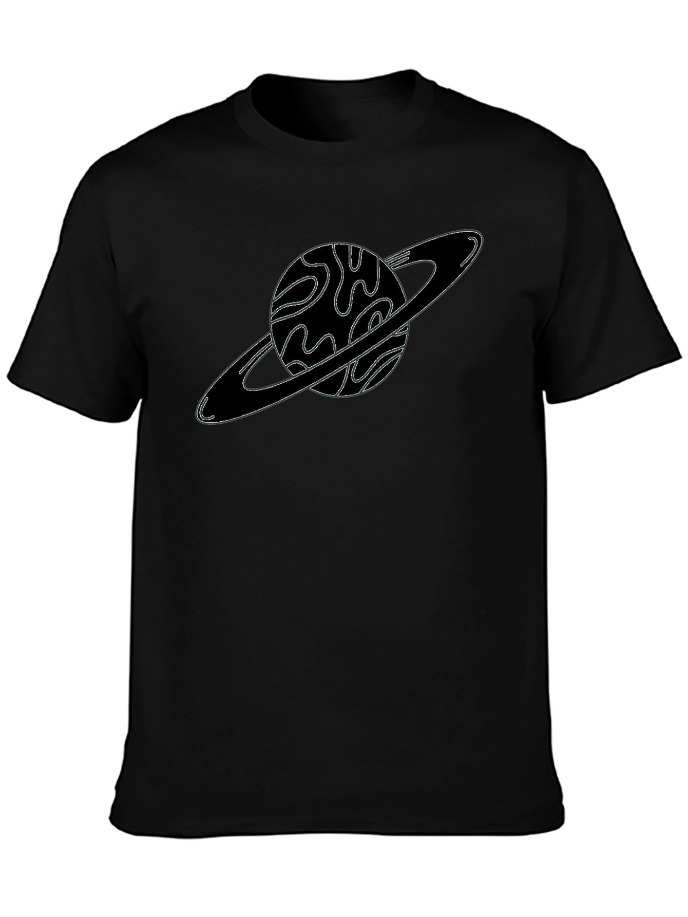 Planet Saturn Graphic Tee - Trendy Black T-Shirt