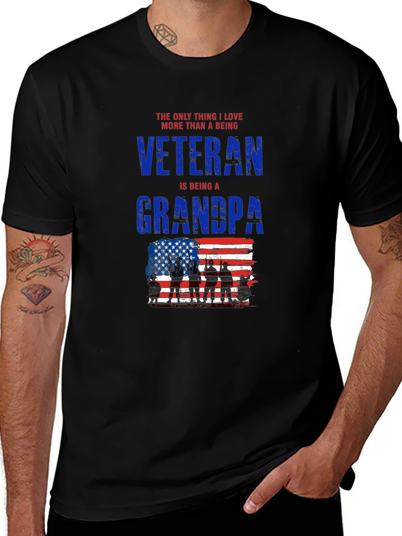 Veteran Grandpa T-Shirt - Patriotic USA Flag Design